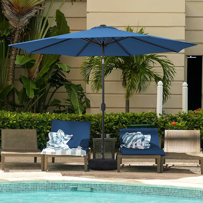 Sundale Outdoor 10 ft Patio Umbrella with Sand Bag Umbrella Base Included, Outdoor Umbrella with Tilt and Crank, Navy