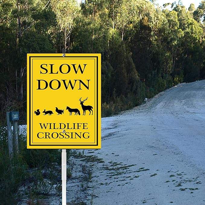 Wildlife Crossing Sign Slow Down Signs with Stake Watch for Animals Sign Caution Drive Slowly Safety Sign for Street Rustproof Reflective Aluminum Sign for Neighborhoods