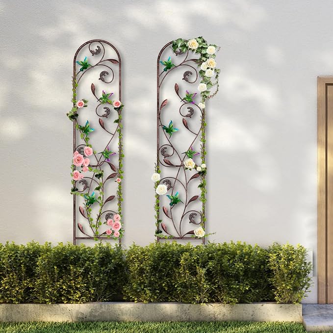 aboxoo Set of 2 Packs Hummingbird Metal Garden Trellis for Climbing Plants,Outdoor Decorative Flowers Arch Fence Trellis for Outdoor Patio,Garden,Lawn,Yard,Backyard,Wall Brackets,60'' H x 11'' W
