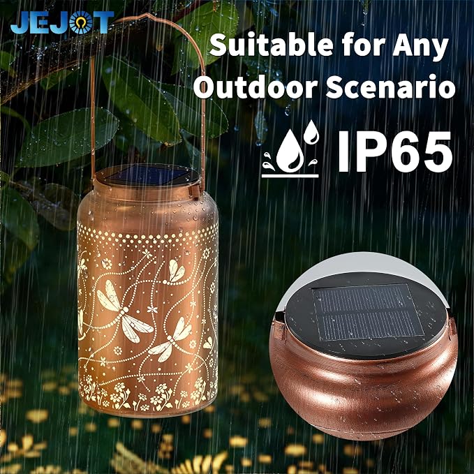 JEJOT Dragonfly Solar Lanterns Outdoor Waterproof, Mothers Day Gifts, Birthday Gifts for Women Mom Grandma,Metal Hanging Solar Lantern for Yard,Garden,Porch Landscape Deconrations-1 Pack