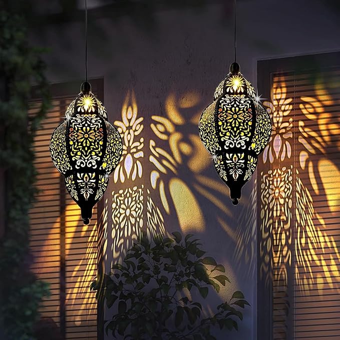 AIINY Hanging Solar Lantern Outdoor Decor,Moroccan LED Lights for Outside Garden Decorations 11.8In,Waterproof Lanterns Garden Gifts for Mom, Women, Patio,Yard(Black)