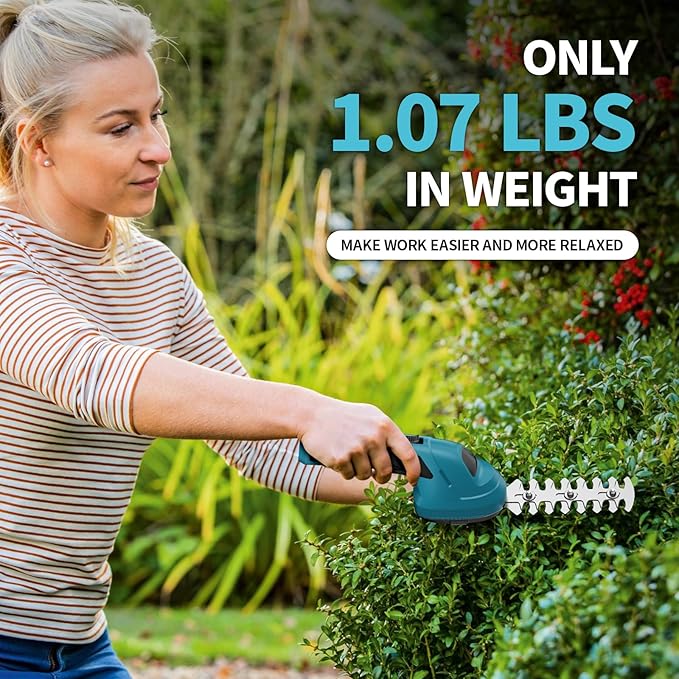 FULLYEA Hedge Trimmer Cordless Grass Shear, 2 in 1 Handheld Small Bush Trimmer,2.0Ah Battery & Type-C Cable Included, Lightweight Electric Hedge Trimmer for Garden Yard Lawn(Blue)