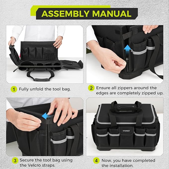 Heavy Duty Tool Bag 18-Inch, Extra Large 46 Pockets Electrician Tool Bag for men with Hard Bottom & Waterproof Pocket, 1680D Tear-Proof Toolbox Organizer for HVAC Mechanic, Father Dad Birthday Gift
