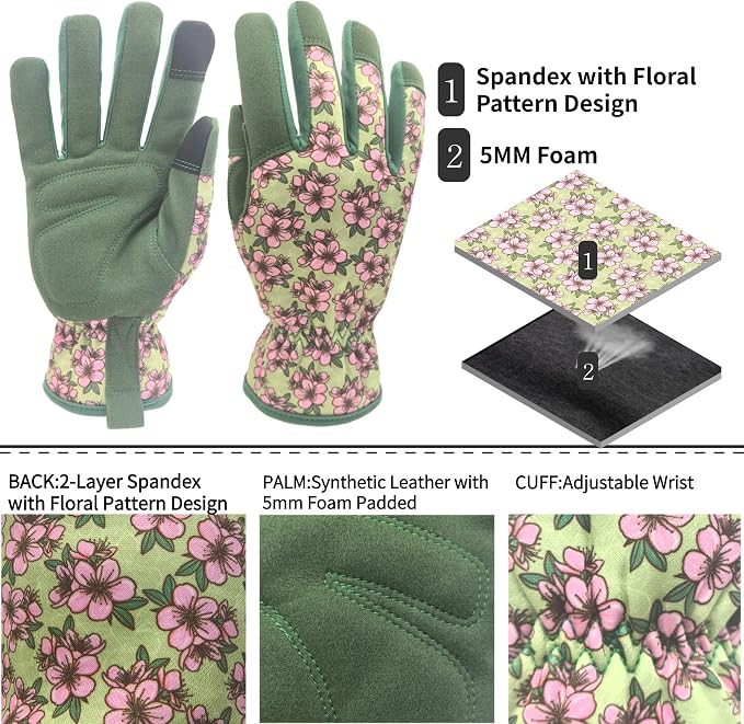 Gardening Gloves,Women Yard Work Garden Glove,Gifts | Thorn Proof,Puncture Resistant,Touchscreen,Gift,Leather,Spandex