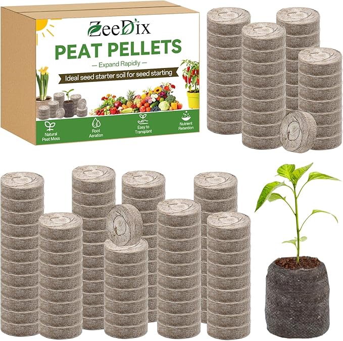 ZeeDix 200 Pcs 36mm Peat Pellets for Seed Starting, Compressed Seed Starter Soil Pods for Vegetables, Herbs & Flowers - Indoor Outdoor Gardening, Ready for Transplanting