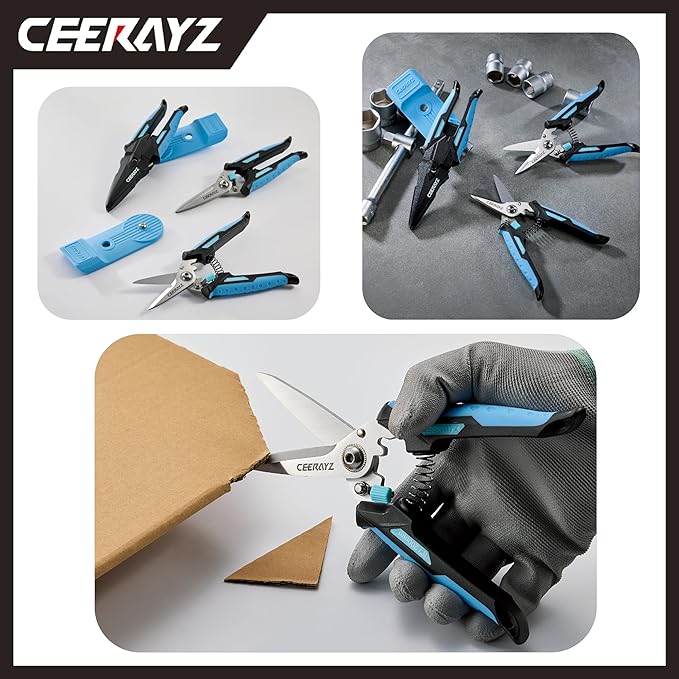 7" Scissors All Purpose, Heavy Duty, Multipurpose, for DIY Projects, Office, Production Lines, Pruning, with Protective Sheath and Magnetic Holder (Black/Blue)