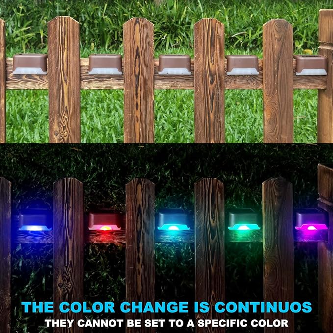 DenicMic 16 Pack Solar Deck Lights Outdoor Waterproof Color Changing LED | Step Fence Patio Yard Stair Railling Pool Side Balcony Front Porch Outside Deck Lighting Decorative 5 Lumen ABS Brown Shell