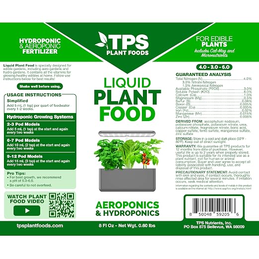 Liquid Plant Food for use in AeroGarden, IDOO and Hydroponic Growing Systems, Liquid Fertilizer 8 oz (250mL)