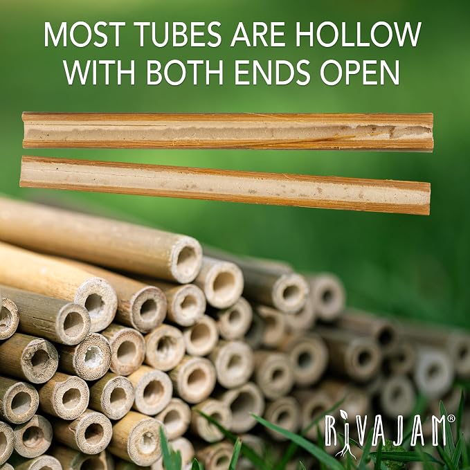 Rivajam 125 Bamboo Sticks for Crafts Supplies | Bamboo Craft Sticks & Mason Bee Tubes for Mason Bee House | Bamboo Reed Mason Bee Straws for Solitary Bee Box, Bee Hotel & Pollinator Gardens
