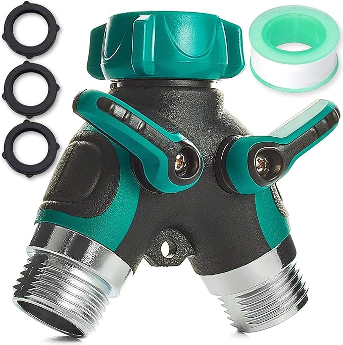 Garden Hose Splitter 2 Way Heavy Duty, Strong & Durable Garden Y Hose Splitter Connector Metal Body, Faucet Splitter, Hose Adapter, Water Tap Outdoor, Two Way Double Dual Hoses Splitter