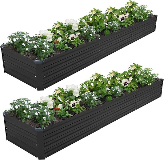 12×2×1FT(2PCS) Galvanized Raised Garden Bed Kit Metal Planter Boxes,Large Outdoor Planters Garden for Planting Vegetables,Flowers,Herbs -Black