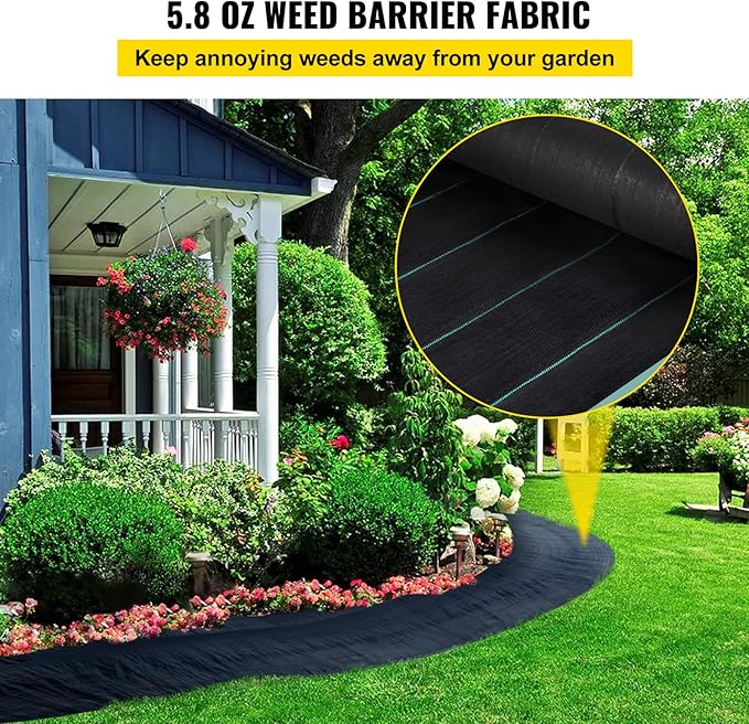 VEVOR Weed Fabric Barrier Heavy Duty, 4x300FT 5.8oz Weed Blocker Fabric, Woven Landscape Fabric, Garden Weed Barrier, Control Ground Cover, Geotextile, Gardening Mat, Black