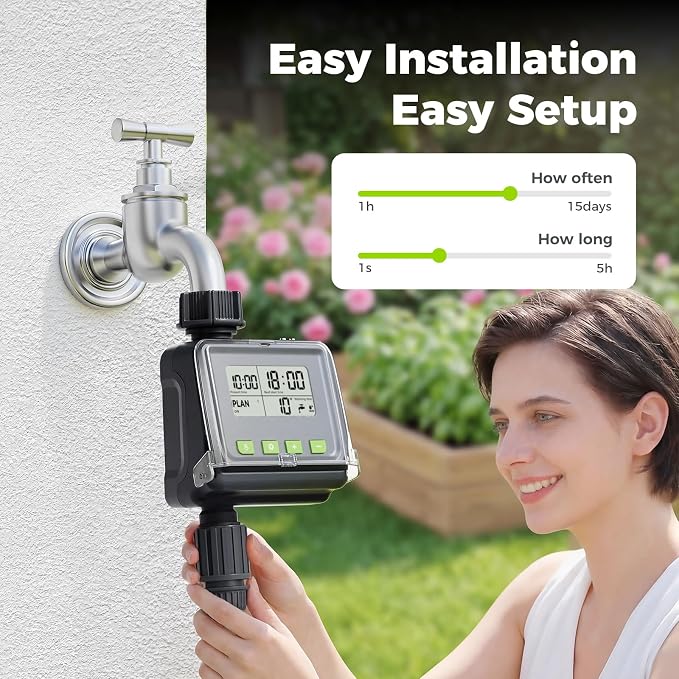 Sprinkler Timer, Watering Timer for Garden Hose, Programmable Hose Faucet Timers with Rain Delay, Outdoor Soaker Automatic & Manual Drip Irrigation Controller System for Lawn Yard Greenhouse