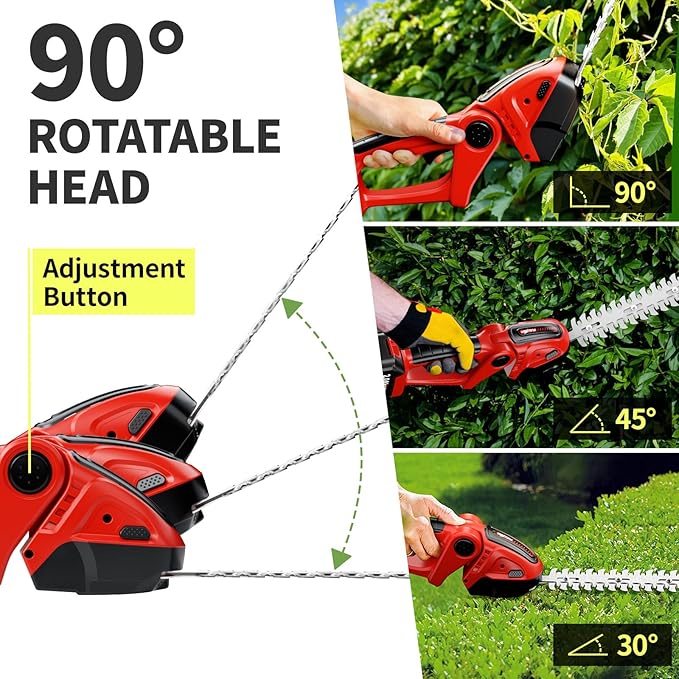 FULLYEA Cordless Hedge Trimmer & Grass Shears, 2-in-1 Electric Shrub Trimmer/Grass Trimmer with 2 Batteries, Handheld Grass Cutter Bush Trimmer, Battery Powered Hedge Trimmer for Garden,Lawn,Yard