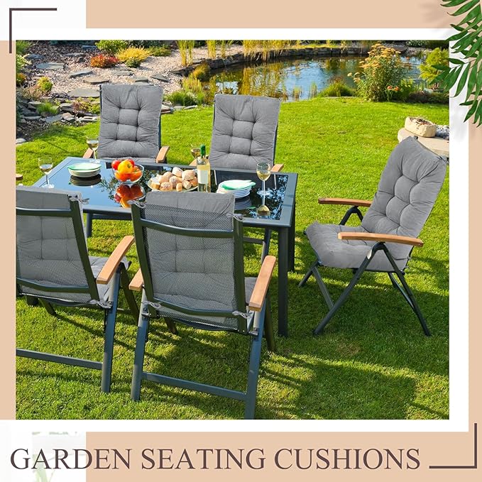 Juexica 4 Sets Outdoor Patio Chair Cushions Seat High Back Tufted Pillow Replacement Rocking Chair Cushions Pads for Patio Summer Seasonal Indoor Home Office(17 x 17 Inch,Gray)
