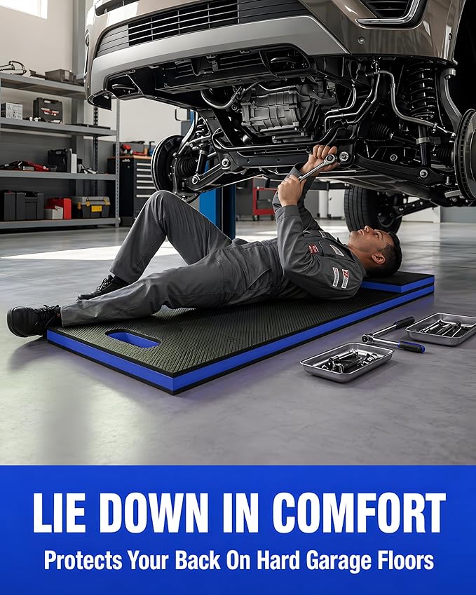Foldable EVA Utility Mat with Handle, Heavy Duty Mechanic Mat for Kneeling, Workouts, Garages, Gardening, Camping, Picnics, Outdoor Adventures and Home Gyms, Blue