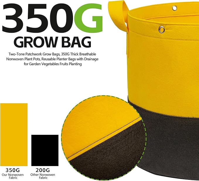 5-Pack 10 Gallon Grow Bags,Two-Tone Patchwork Planting Bags, 350G Thick Breathable Fabric Plant Pots, Reusable Planter Bags with Drainage Holes for Garden Vegetables Fruits Planting