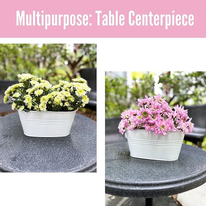 LaLaGreen Rail Planters for Outdoor (11.2 Inch, 8 Pack) White Metal Iron Hanging Flower Pots, Strawberry Planter Deck Railing Fence Bucket Modern Stylish Wall Mount Window Box Plant Holder Porch Décor