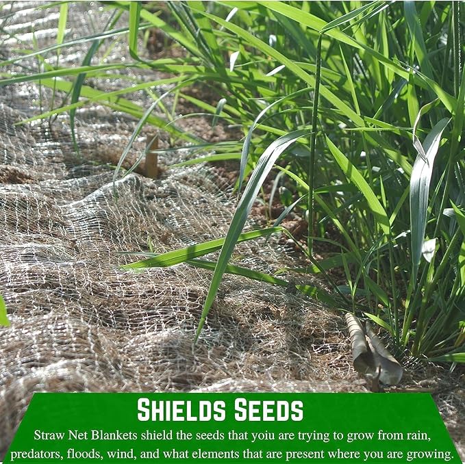 Farm Plastic Supply - Erosion Control Blanket - Straw Garden and Landscape Cover, Erosion Control Blanket, Straw Blanket, Erosion Control, Mulch, Slope Stabilizer, and Seed Protector (2' x 112.5')