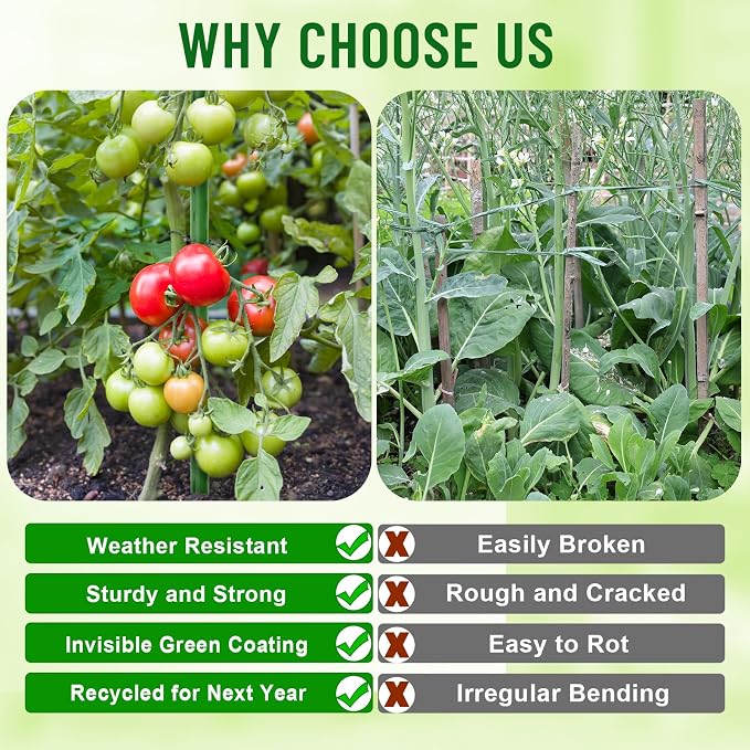 Fabulas Garden Stakes 4Ft, 28 Pack 48 Inch Plant Tomato Stakes and Supports Sturdy Plastic Coated Metal Garden Support Stick for Outdoor Indoor Climbing Plants, Beans, Vegetables, Trellis, Tree