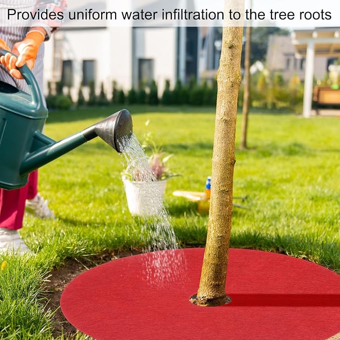 HARFINGTON 6pcs Tree Mulch Ring 40.2 Inch Non-Woven Round Tree Protector Weed Barrier Mat Plant Cover Rings for Weed Grass Control Root Protection, Red