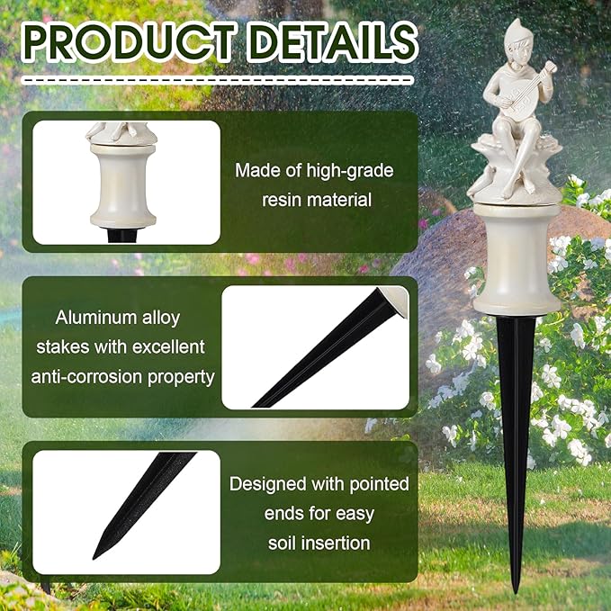 Zonon 6 Pcs Garden Hose Guide Stake Decorative 11.8 Inch Heavy Duty Metal Antique Water Hose Roller Guard Guide Stake Spike Resin Plant Saver Tools for Lawn Yard Garden(White,Fairy)