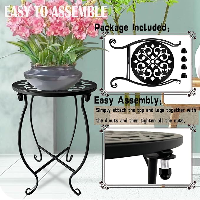 Small Outdoor Side Tables, 15" Tall 10" Round Patio Side Table, Metal Corner Plant Stand for Flower Pot, Rustproof Flower Plant Rack Holder for Home, Garden, Patio, Plant Lovers 1 Count