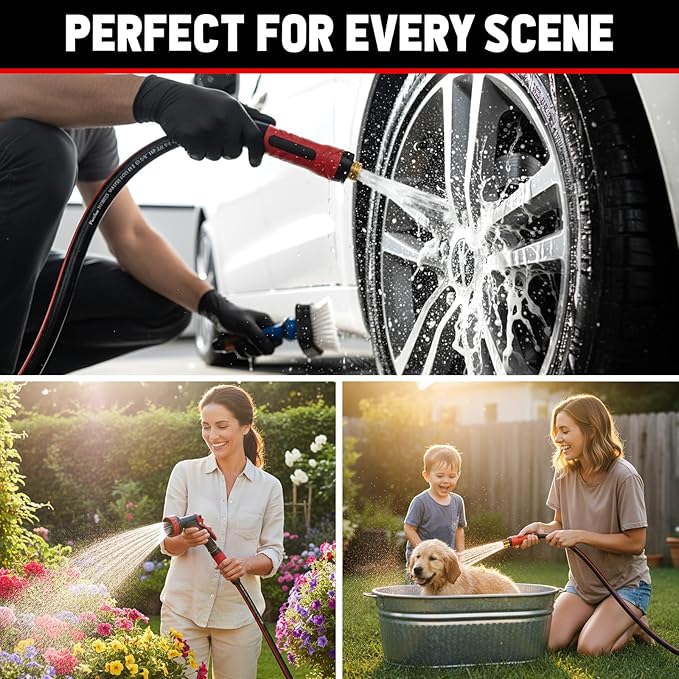 Garden Hose 100ft x 5/8", NON-EXPANDABLE Heavy Duty Premium Flexible Water Hose with 10 Function Spray Nozzle, No Kink, Leakproof, Lightweight Hybrid Hose with Swivel Handle, Male to Female Fittings