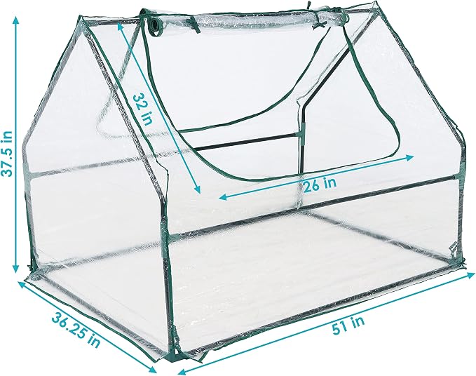Sunnydaze Outdoor Portable Mini Greenhouse Tent with 2 Zippered Side Doors and Iron Tube Frame - Clear - 4' x 3'