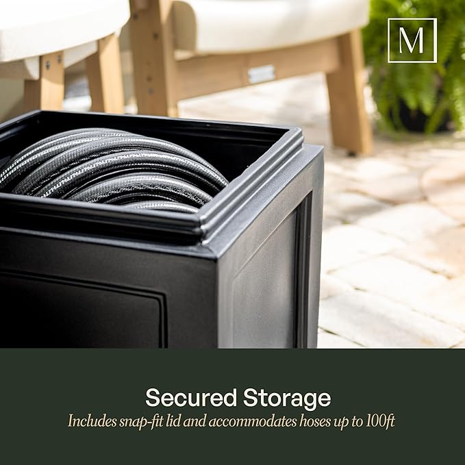 Mayne Fairfield Garden Hose Bin - Black - 17in L x 17in W x 18in H - Holds up to 100 ft. of standard garden hose (5858-B)