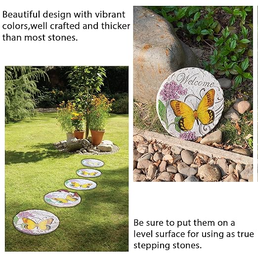 Garden Décor Stepping Stones Outdoor - Resin Butterfly Decorative Stone Bright Color Memories Pavers Outdoor for Garden Yard 10 * 10 * 0.75 Inch