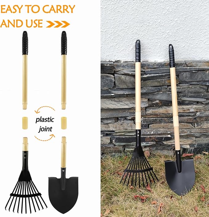 Toddlers Rake & Shovel Set with Wheelbarrow, Kids Yard Tools for Digging, Gardening, Beach, Sandbox, Lawn, Camping, Summer Outdoor Garden Toys Gifts for Children Age 3-6 Years Old