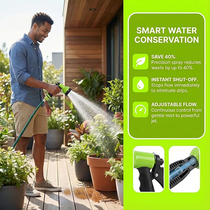 Garden Hose Nozzle Sprayer-This High Heavy-Duty Spray Nozzle Offer 9 Watering Patterns for Watering Plants,Lawns &Gardens,Washing Cars,Household Cleaning and Showering Pets (Green-dark)