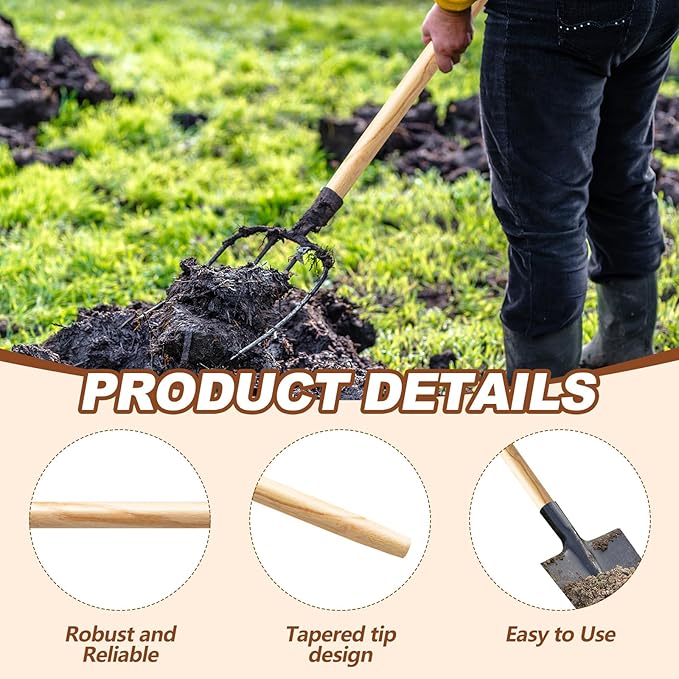 Menkxi 4 Pcs Wooden Shovel Handle Replacement 41" (104cm) for Long D Handle Shovels Garden Tool, 1-1/2" Diameter