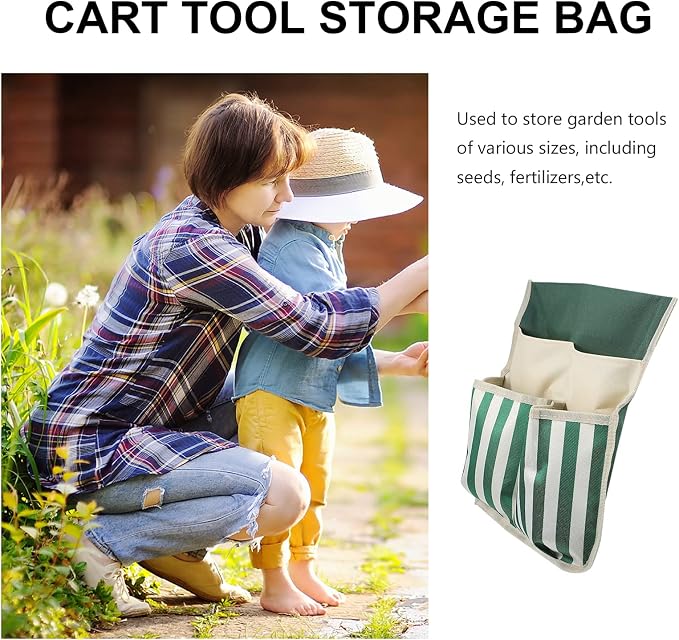 DOITOOL Garden Kneeler Tool Bag Foldable Portable Oxford Cloth Gardening Tool Storage Organizer, Multi- Pockets Gardening Hand Tool Pouch (White and Green Striped)