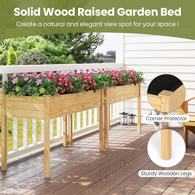 Giantex Raised Garden Bed, Elevated Wood Planter Box with Liner, 47"x23"x30" Freestanding Raised Bed for Indoor Outdoor Plants, Vegetables Flower Herbs Fruit Gardening