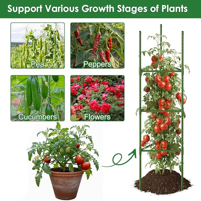 CEWOR Tomato Cage - 3 Pack Tomato Cages for Garden, Up to 51.2" Tall Tomato Trellis Garden Plant Stakes, Adjustable Vegetables Structures for Pots, Raised Garden Bed, Climbing Plants Outdoor
