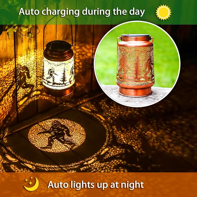 Fathers Day Gifts for Dad Bigfoot Solar Lanterns Outdoor Waterproof Hanging Solar Lights Big Foot Sasquatch Gifts for Men Women Metal Decorative LED Lanterns for Yard, Patio, Garden Decor
