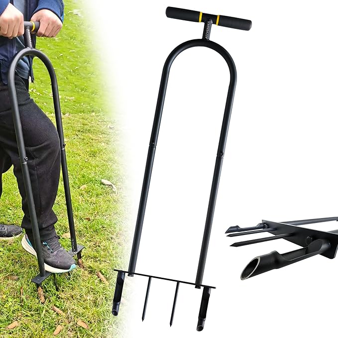Manual Core Aerator Lawn Tool, Plug Aerator for Hard Compacted Soil | Cast Iron Rustproof. Step-Eject 5.4" Cores No Clog. 40" Handle No Bend. For Hard Soil, Large Lawns. Great for Seniors/Women.