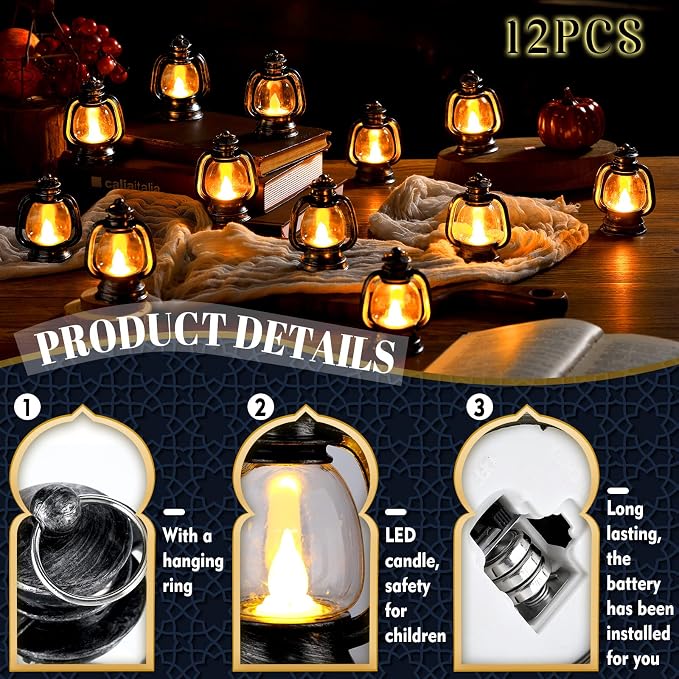 Ferraycle 12 Pcs Mini Lantern Decor 4 Inch Western Lantern Table Centerpiece Small Vintage Camping Hanging Lamp Ornaments Bulk for Cowboy Cowgirl Wedding Halloween Christmas (4 Inch,Silver)