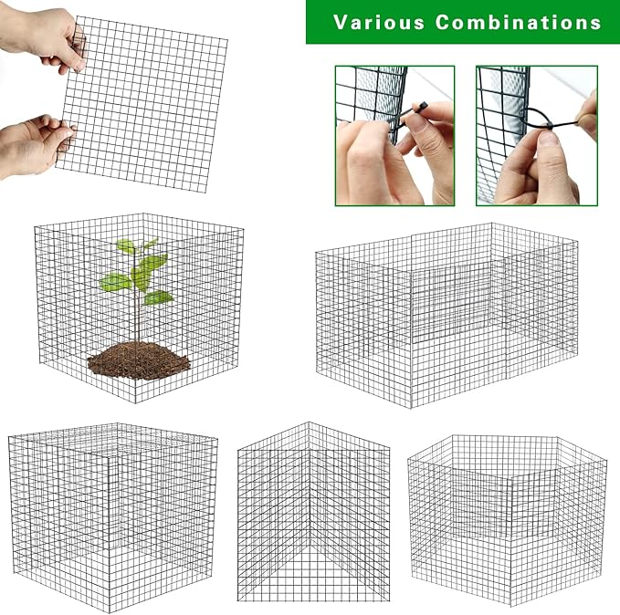 20 Pcs Plant Protector from Animals, 5 Pack 12'' x 12'' Reusable Metal Square Plant Cages, Wire Mesh Garden Cloches to Keep Rabbits, Squirrels and Chicken Out and Protection Vegetables Flowers Shrubs