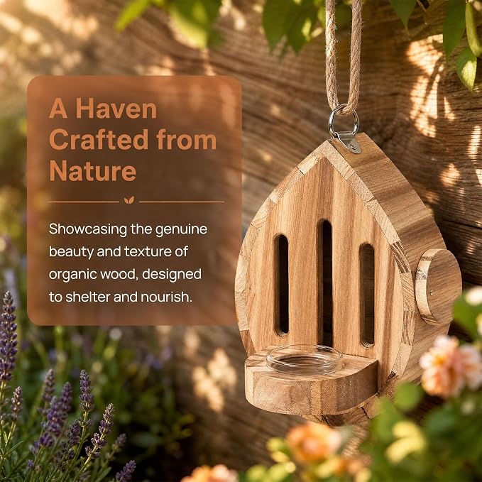Butterfly House for Outside, 2026 Upgrade Butterfly House Wooden Shelter, Wooden Butterfly Habitat Nesting Box with Feeder Hanging Garden Decoration for Butterflies, Moths & Lacewings