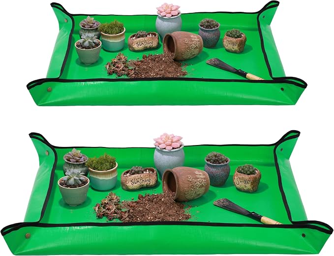 2 Packs 39.5"X31.5" Large Repotting Mat for Indoor Plants Transplanting/Dividing and Dirt Control, Gardenig Gifts for Women, Waterproof Gardening Potting Mat for Succulent