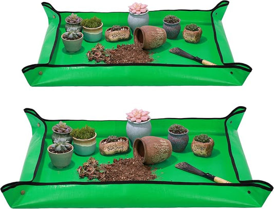 2 Packs 39.5"X31.5" Large Repotting Mat for Indoor Plants Transplanting/Dividing and Dirt Control, Gardenig Gifts for Women, Waterproof Gardening Potting Mat for Succulent
