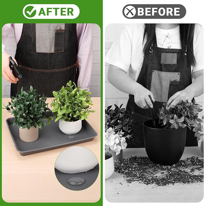 GREANER 13 Inch Plant Trays, Grey Pebble Tray for Plant Humidity, Rectangular Planter Saucers for Indoor Outdoor Plants(Pack of 3)