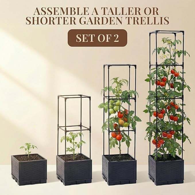 2 Pack Tomato Planter with Trellis 56 Inch, Self Watering Planter Box with Trellis, Vertical Raised Garden Bed Planter for Climbing Vegetables Indoor Outdoor Patio