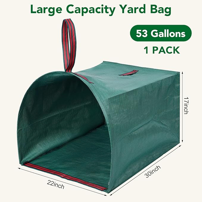 Dntorx 53 Gallon Reusable Yard Waste Bags, 1 Pack Lawn Bags With Dustpan-Style Opening & Handles, Heavy-duty Leaf Bags For Grass,Storm Debris,Construction Waste, Standable & Foldable