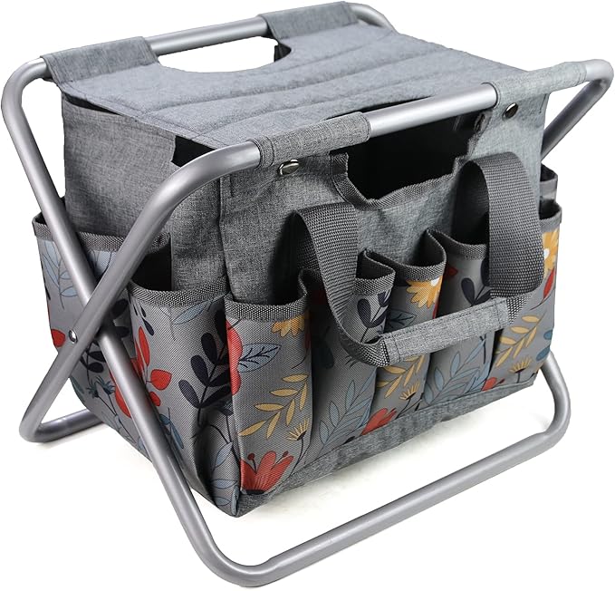 MDSTOP Folding Gardening Stool with Detachable Storage Tote Bag, Gardening Tools Set Organizer for Fishing Outdoor Sports Hiking Camping Garden, Gardening Gifts for Mom/Dad, Without Tools