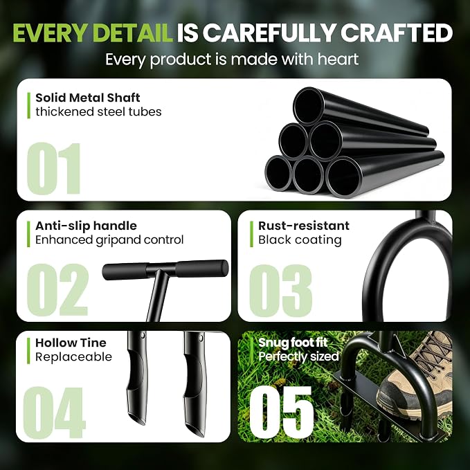 Manual Lawn Core Aerator Tool – Heavy Duty Hand Soil Aerator with 3 Hollow Tines, Pre-Assembled Lawn & Garden Plug Remover for Grass Growth & Soil Improvem