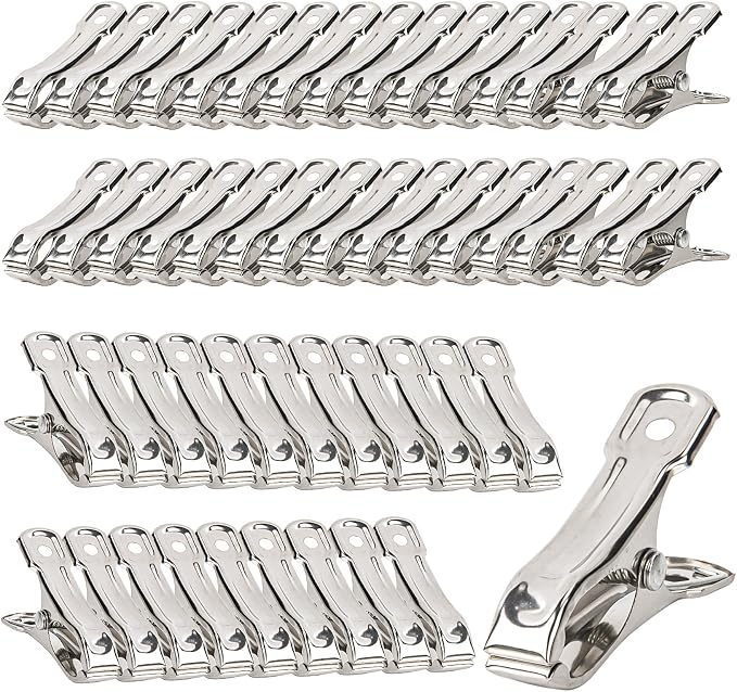 RAINFLOW 50 PCS Garden Clips - Stainless Steel Greenhouse Clamps,Grip Strong Heavy Duty Metal Greenhouse Supplies,Garden Clips for Netting, Hoops,Shade Cloth,Plant Cover